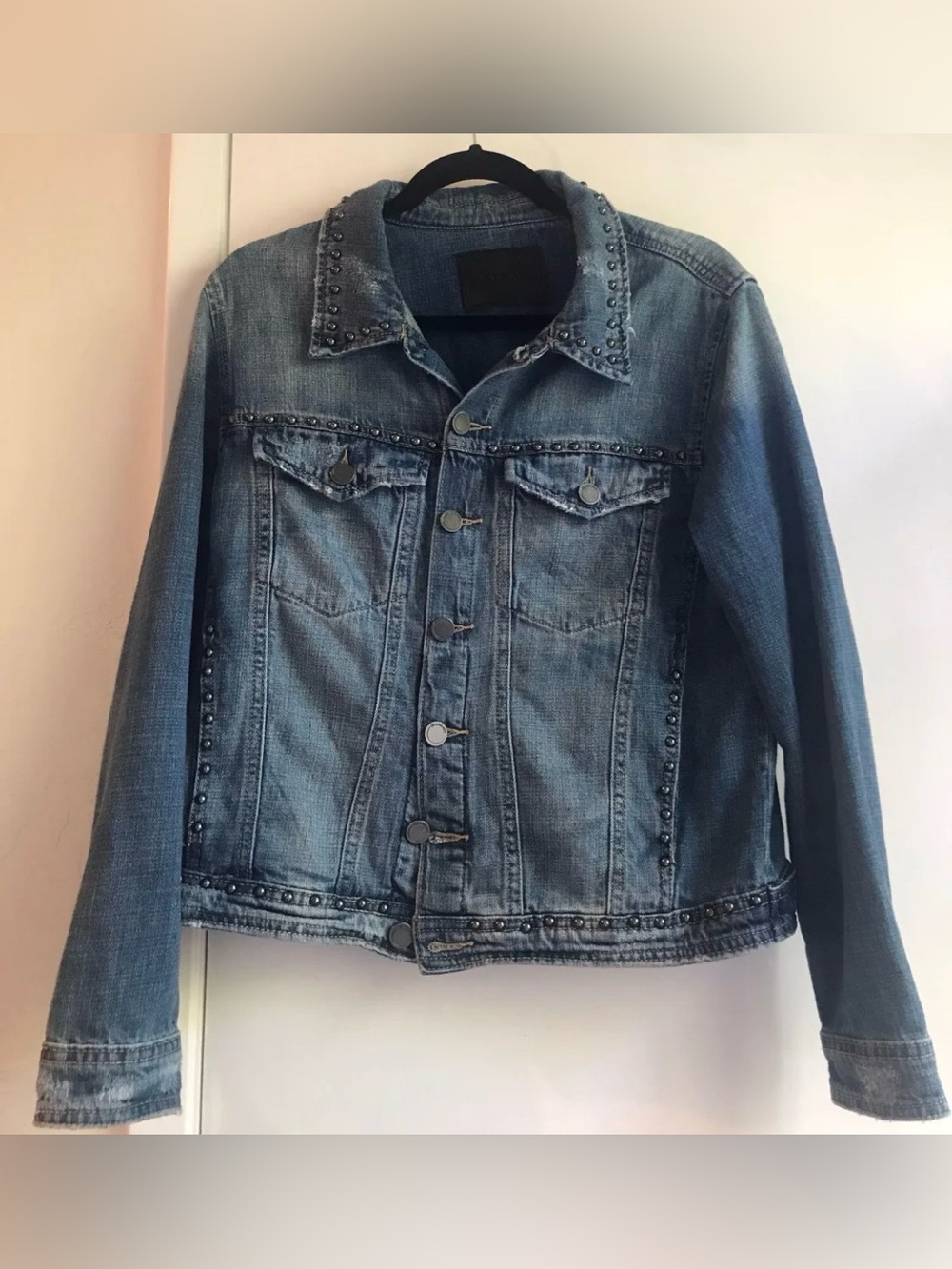 Blank NYC Blue Stud-Trim distressed Denim Jacket